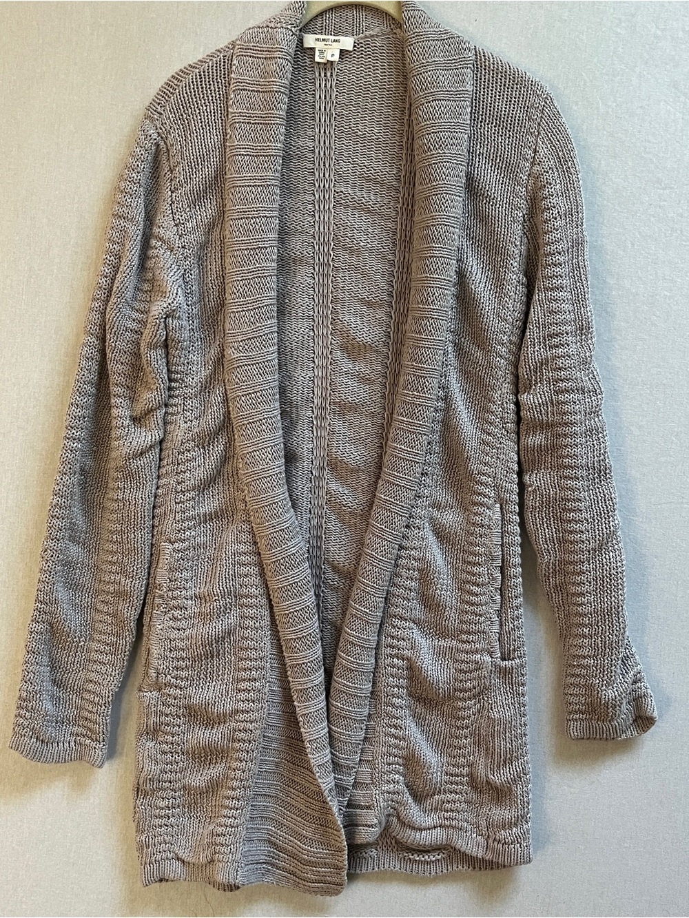 Helmut Lang 100% Linen Chunky Shawl Collar Open-Front Sweater Cardigan S